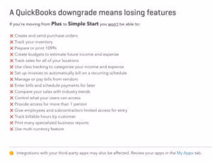Downgrade QuickBooks Online Plus