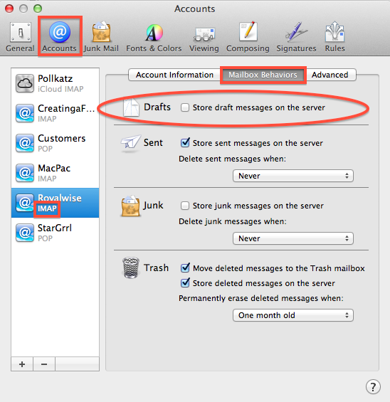 mac mail server offline messages stuck in draft mode