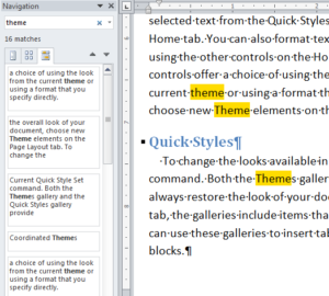 word navigation pane