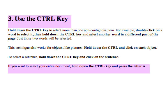 Use Control Key to Select Text