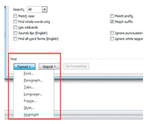 microsoft word find and replace styles