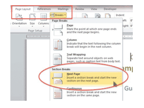 insert page break in word 2010