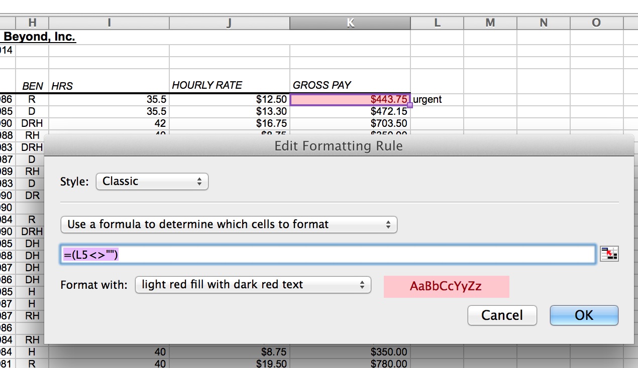 format text in excel for mac 2011