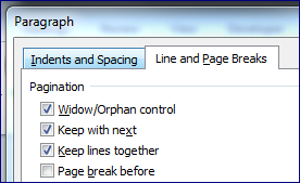Page Break Before in Microsoft Word